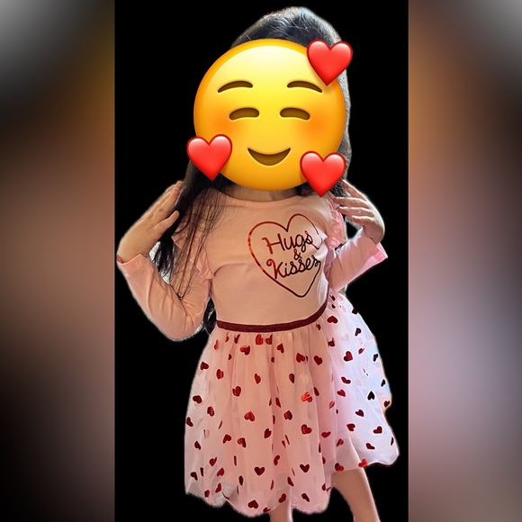 Pink Dress with Red Metallic Hearts 4T Long Sleeve Heart Girls 4 - Picture 6 of 6